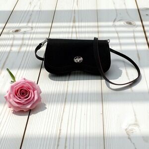 Coach Black Leather Small Shoulder Bag Saddle Bag With Silver Hardware